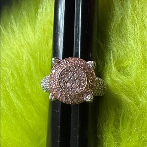 Sterling Silver and Rose Gold Plated Pave Pink CZ ring